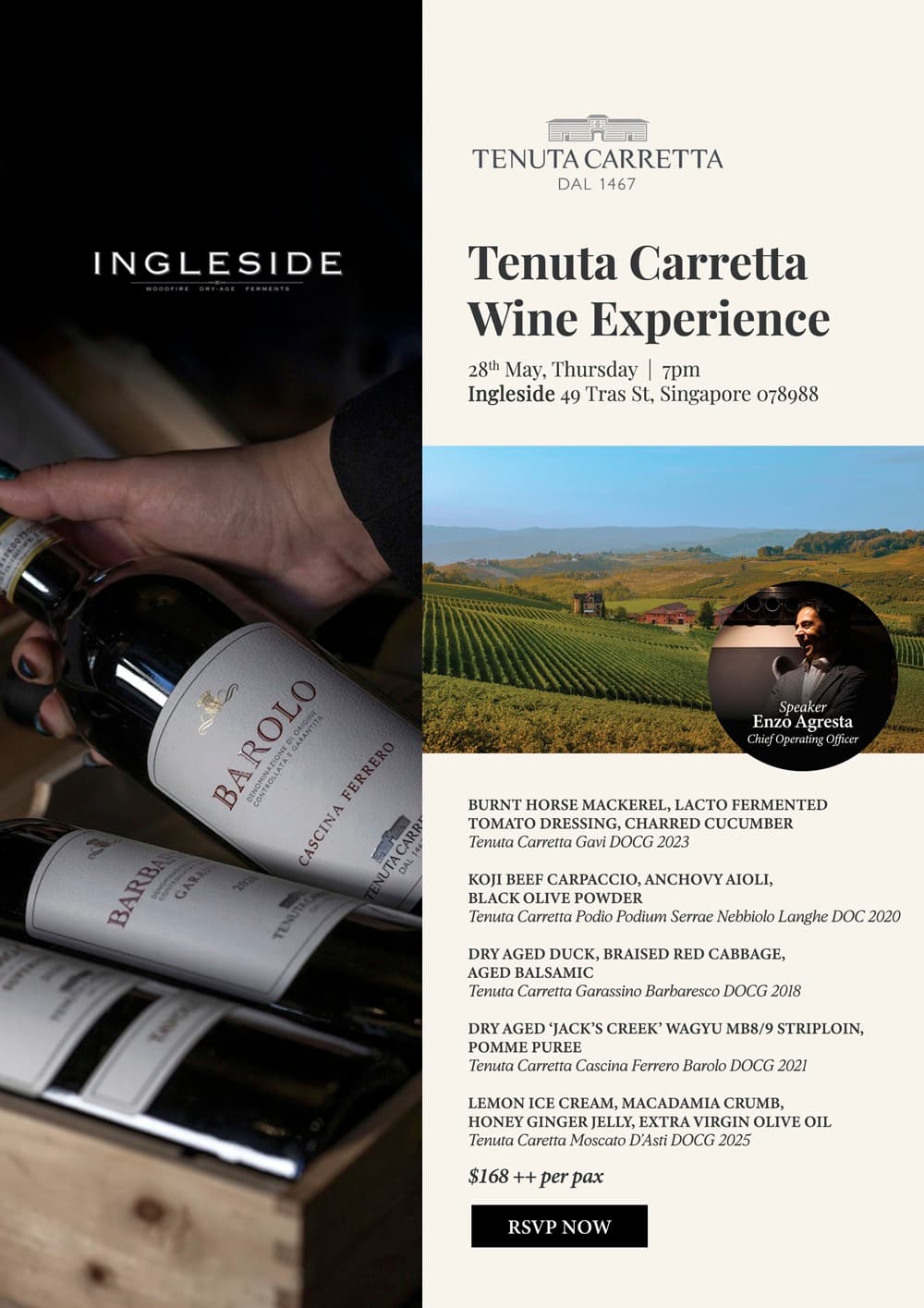 Tenuta Carretta Wine Experience Pairing Dinner